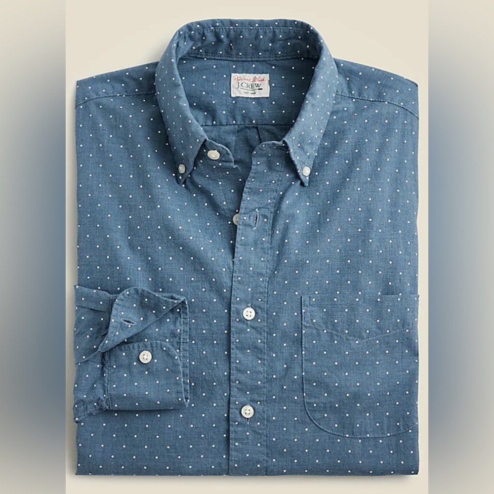 J.Crew Polka Dot Shirt, blue/white, relaxed fit, size large